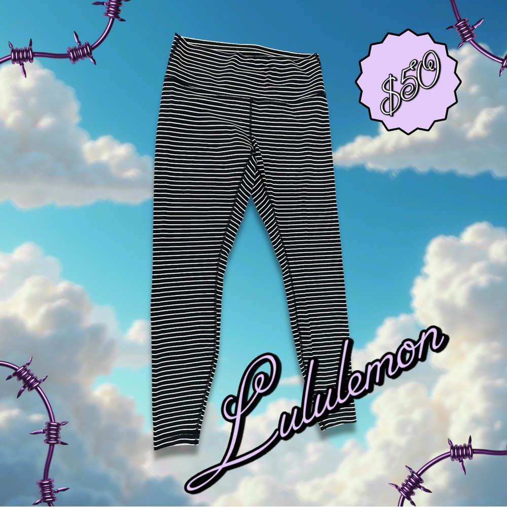 New ululemon athletica Black and White Striped Leggings
